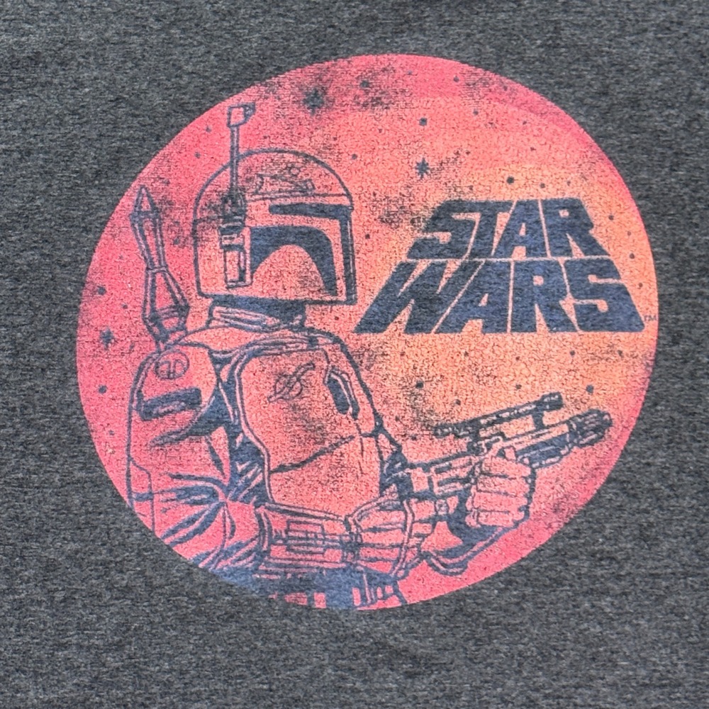 Star Wars Boba Fett Mens XL Gray Graphic T Shirt Distressed Retro Mandalorian